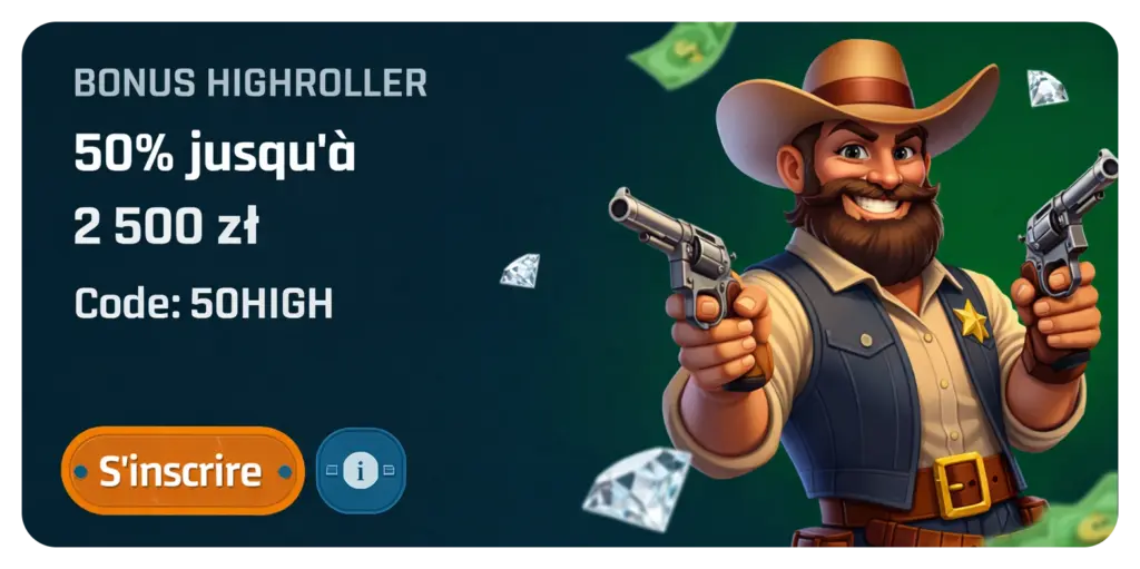 Bonus highroller 50% jusqu’à 2 500 zł Ringospin casino