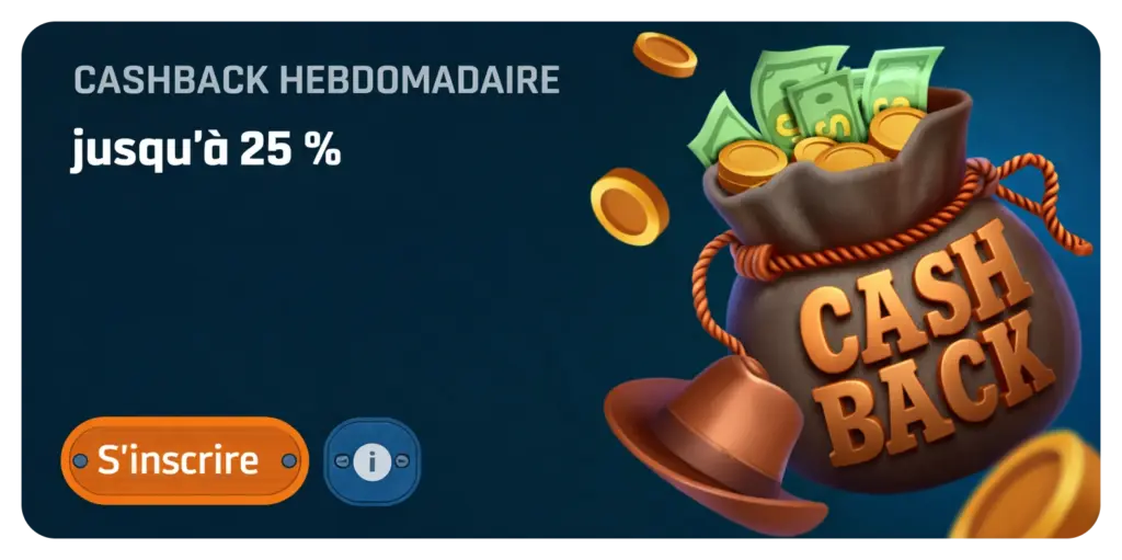 Cashback hebdomadaire jusqu’à 25% sur Ringospin casino